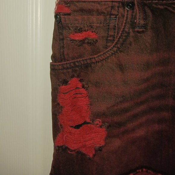 New red and black denim shorts - Picture 3 of 6